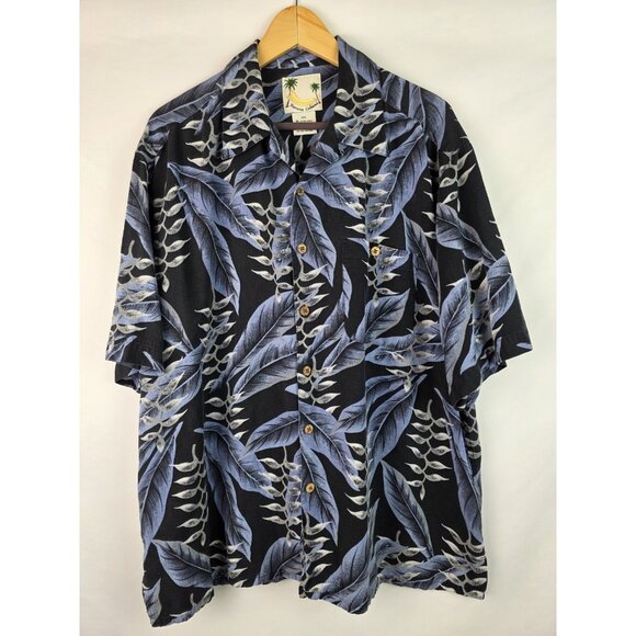 Banana Cabana Mens Hawaiian Shirt Size XL Blue Silk Short Sleeve Button Down Top - Picture 9 of 9